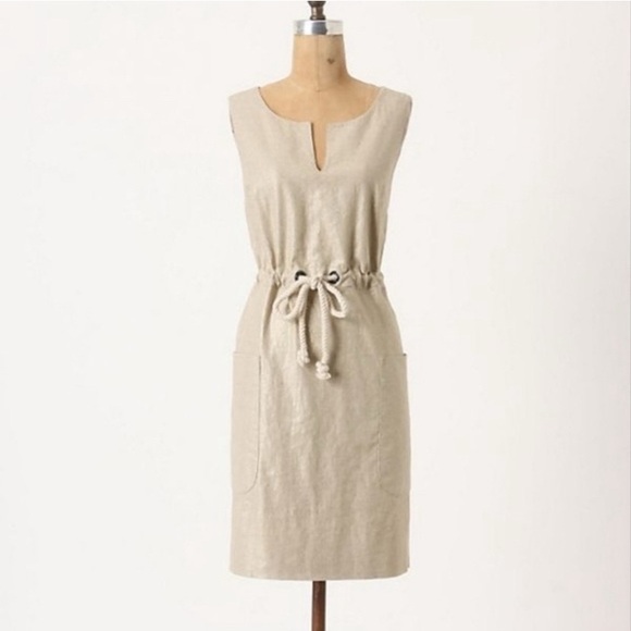 Anthropologie Maeve Flaxen Linen Cream Dress Women's Size 12 - Picture 1 of 10
